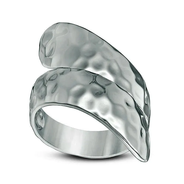 Hammered Bypass Wrap Ring in Sterling Silver Goldia Rings