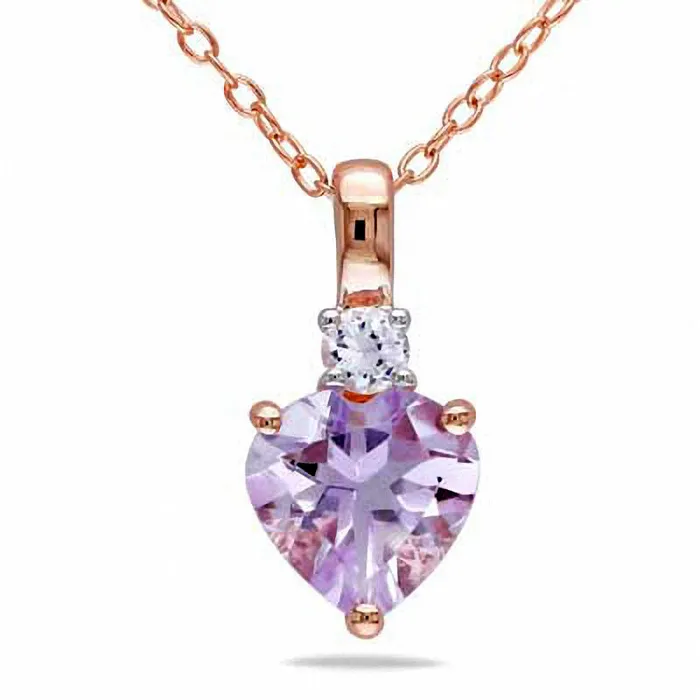 HeartShaped Rose de France Amethyst and LabCreated White Sapphire Pendant in Rose Rhodium Sterling Silver Goldia Necklaces HeartShaped Rose de France Amethyst and LabCreated White Sapphire Pendant in Rose Rhodium Sterling Silver Goldia Necklaces