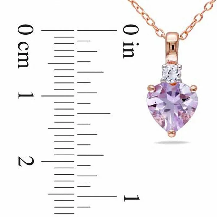 HeartShaped Rose de France Amethyst and LabCreated White Sapphire Pendant in Rose Rhodium Sterling Silver Goldia Necklaces HeartShaped Rose de France Amethyst and LabCreated White Sapphire Pendant in Rose Rhodium Sterling Silver Goldia Necklaces