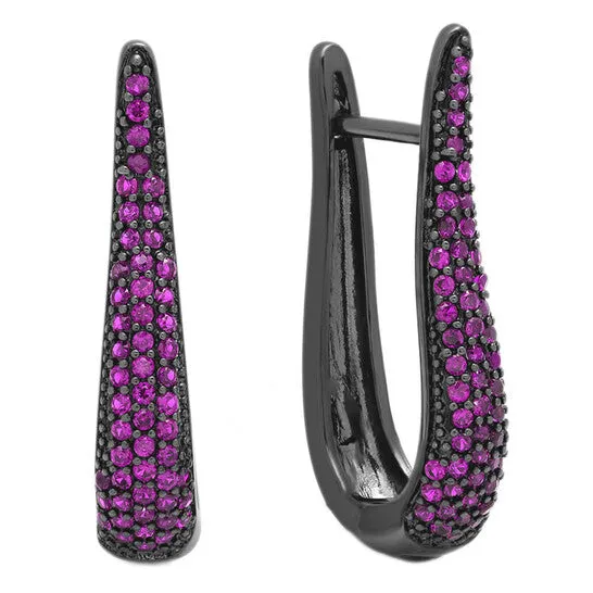 JMS always Earrings Original Elegant Confetti Womens 18K Black Gold Plated Pink CZ Simulated Diamond Pave Drop Hoop Statement Earrings JMS always Earrings Original Elegant Confetti Womens 18K Black Gold Plated Pink CZ Simulated Diamond Pave Drop Hoop Statement Earrings