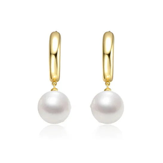 JMS always Earrings Original Megan Walford Sterling Silver 14k Yellow Gold Plated White Pearl Drop Huggie Hoop Earrings JMS always Earrings Original Megan Walford Sterling Silver 14k Yellow Gold Plated White Pearl Drop Huggie Hoop Earrings