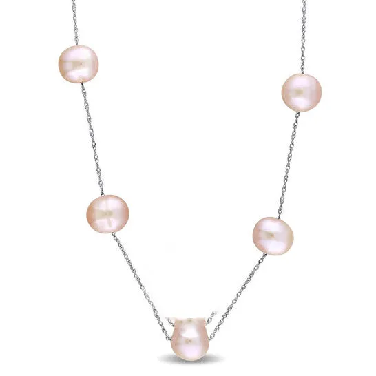 JMS always Necklaces Original AMOUR 7 8 Mm Pink Cultured Freshwater Pearl Tin Cup Necklace On 10K White Gold JMS always Necklaces Original AMOUR 7 8 Mm Pink Cultured Freshwater Pearl Tin Cup Necklace On 10K White Gold