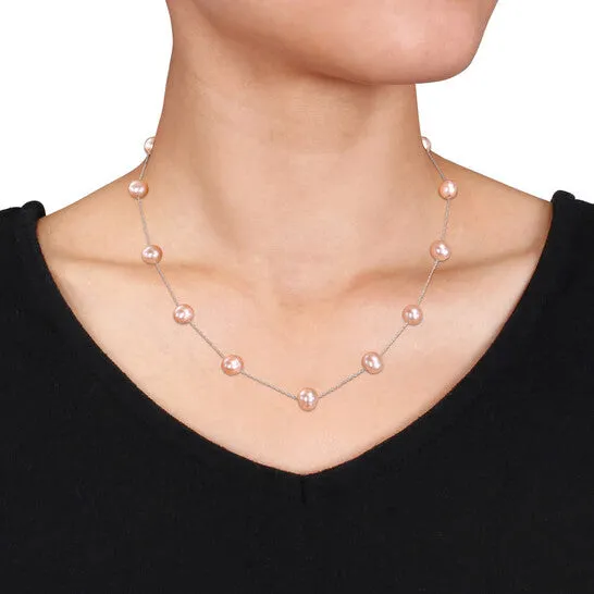 JMS always Necklaces Original AMOUR 7 8 Mm Pink Cultured Freshwater Pearl Tin Cup Necklace On 10K White Gold JMS always Necklaces Original AMOUR 7 8 Mm Pink Cultured Freshwater Pearl Tin Cup Necklace On 10K White Gold