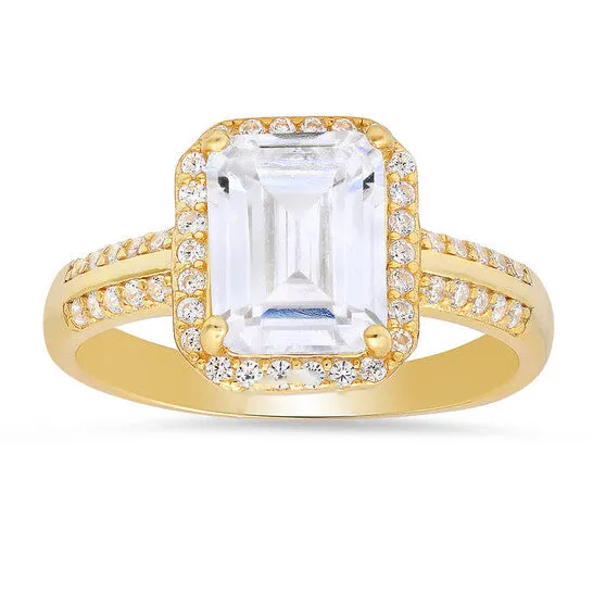 JMS always Rings Original Kylie Harper Gold Over Silver Emeraldcut Halo Cubic Zirconia CZ Ring JMS always Rings Original Kylie Harper Gold Over Silver Emeraldcut Halo Cubic Zirconia CZ Ring