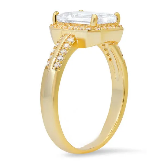 JMS always Rings Original Kylie Harper Gold Over Silver Emeraldcut Halo Cubic Zirconia CZ Ring JMS always Rings Original Kylie Harper Gold Over Silver Emeraldcut Halo Cubic Zirconia CZ Ring