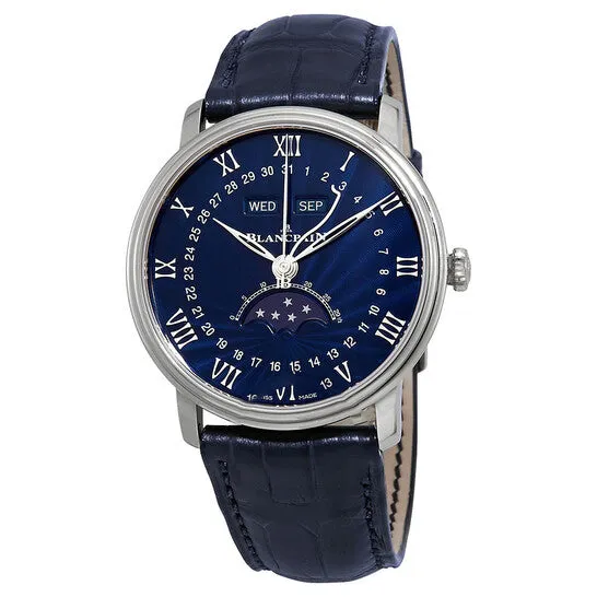 JMS always Watches Original Blancpain Villeret Blue Lacquered Flinque Dial Automatic Blue Leather Mens Watch 6654152955B JMS always Watches Original Blancpain Villeret Blue Lacquered Flinque Dial Automatic Blue Leather Mens Watch 6654152955B