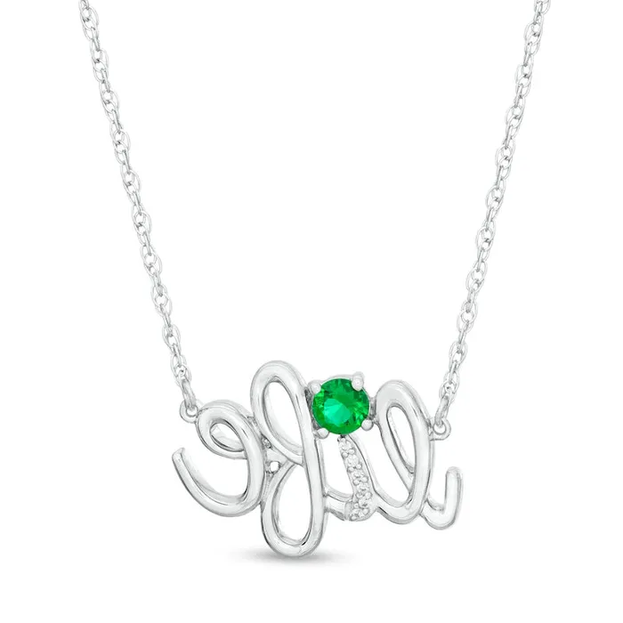 LabCreated Emerald and Diamond Accent life Script Necklace in Sterling Silver Goldia Necklaces LabCreated Emerald and Diamond Accent life Script Necklace in Sterling Silver Goldia Necklaces