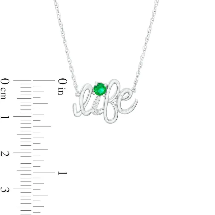 LabCreated Emerald and Diamond Accent life Script Necklace in Sterling Silver Goldia Necklaces LabCreated Emerald and Diamond Accent life Script Necklace in Sterling Silver Goldia Necklaces