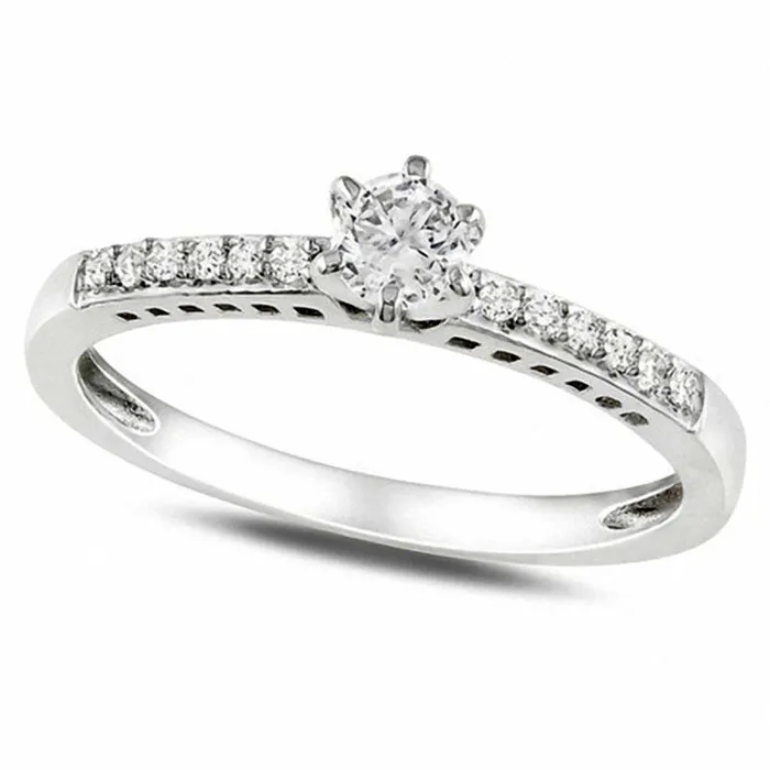 LabCreated White Sapphire and Diamond Accent Promise Ring in Sterling Silver Goldia Rings LabCreated White Sapphire and Diamond Accent Promise Ring in Sterling Silver Goldia Rings