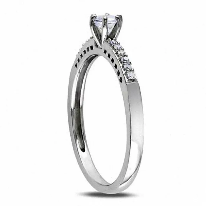 LabCreated White Sapphire and Diamond Accent Promise Ring in Sterling Silver Goldia Rings LabCreated White Sapphire and Diamond Accent Promise Ring in Sterling Silver Goldia Rings