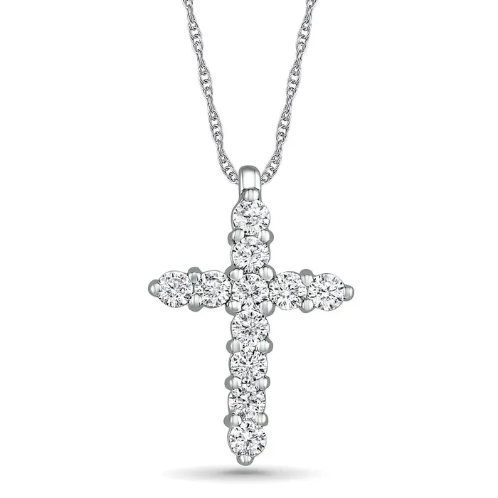 LabCreated White Sapphire Cross Pendant in Sterling Silver Goldia Necklaces LabCreated White Sapphire Cross Pendant in Sterling Silver Goldia Necklaces