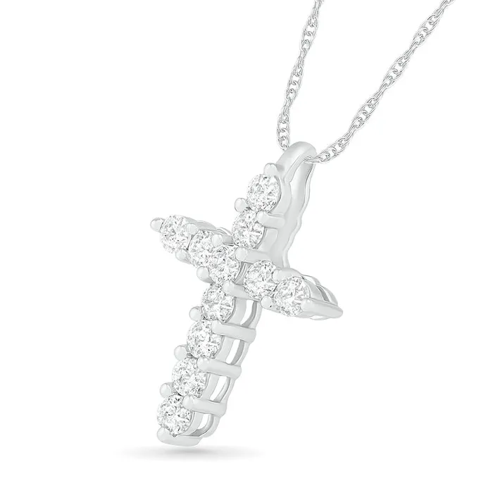 LabCreated White Sapphire Cross Pendant in Sterling Silver Goldia Necklaces LabCreated White Sapphire Cross Pendant in Sterling Silver Goldia Necklaces