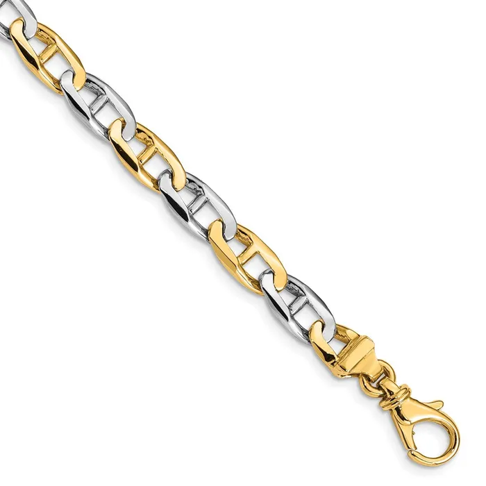 MDS Bracelets Solid 14K Twotone Gold 9 inch 66mm Hand Polished Fancy Flat Anchor Link with Fancy Lobster Clasp Bracelet MDS Bracelets Solid 14K Twotone Gold 9 inch 66mm Hand Polished Fancy Flat Anchor Link with Fancy Lobster Clasp Bracelet
