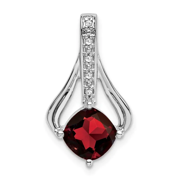 Necklaces 14k White Gold Garnet and Real Diamond Pendant Goldia