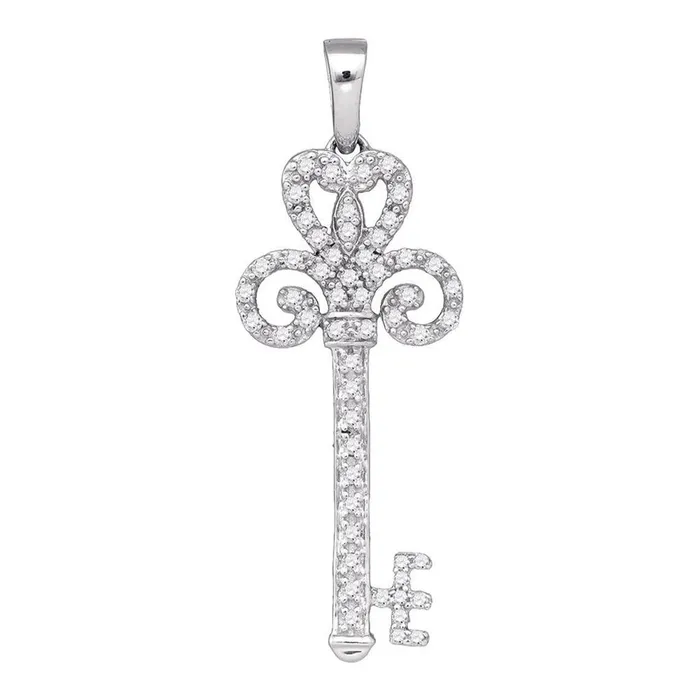 Necklaces 14k White Gold Round Diamond Curled Handle Key Love Pendant 14 Cttw gndatlanta Necklaces 14k White Gold Round Diamond Curled Handle Key Love Pendant 14 Cttw gndatlanta