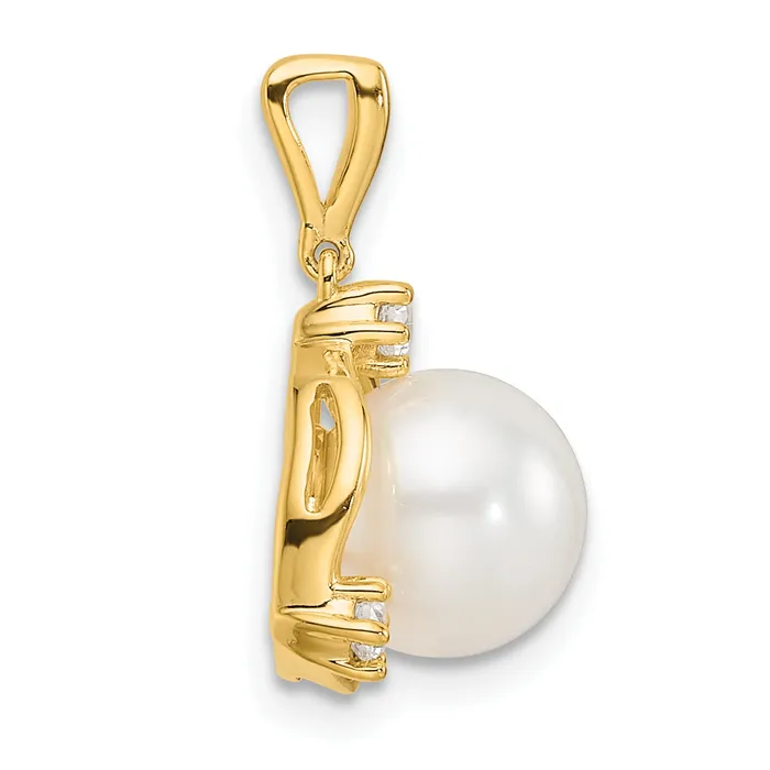 Necklaces 14k Yellow Gold 18 Ct Lab Grown Diamond VSSI G and 800 mm Round Freshwater Cultured Pearl Pendant Goldia