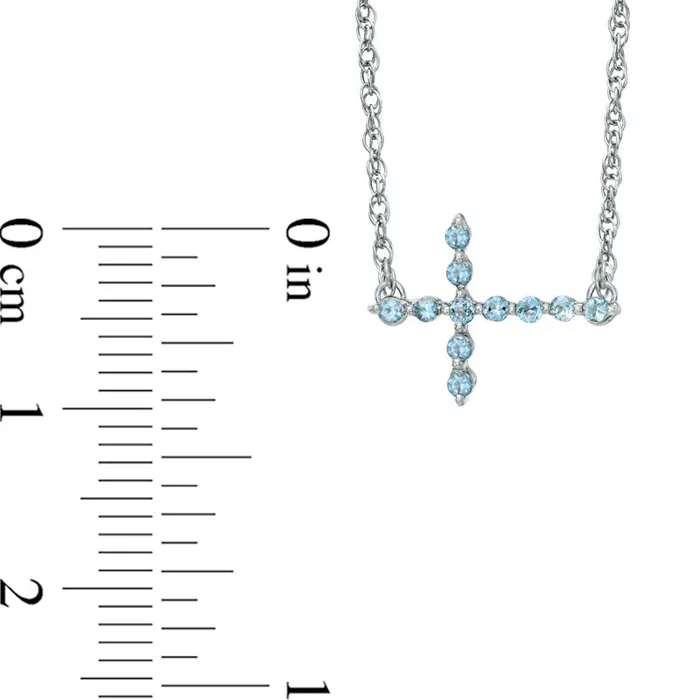 Necklaces Blue Topaz Sideways Cross Necklace in Sterling Silver Goldia Necklaces Blue Topaz Sideways Cross Necklace in Sterling Silver Goldia