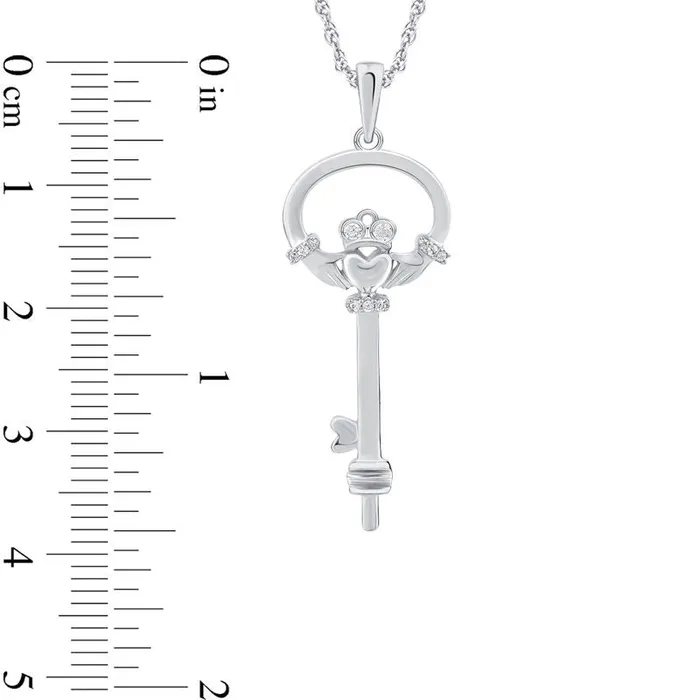 Necklaces Goldia 005 CT TW Natural Diamond Claddagh Key Pendant in Sterling Silver Necklaces Goldia 005 CT TW Natural Diamond Claddagh Key Pendant in Sterling Silver