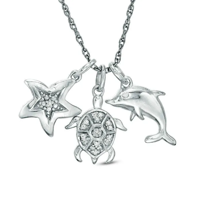 Necklaces Goldia 005 CT TW Natural Diamond Sea Life Themed Charm Pendant in Sterling Silver Necklaces Goldia 005 CT TW Natural Diamond Sea Life Themed Charm Pendant in Sterling Silver