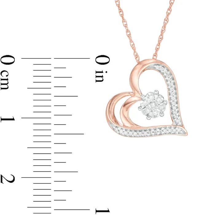 Necklaces Goldia 007 CT TW Natural Diamond Tilted Double Heart Outline Pendant in Sterling Silver with 14K Rose Gold Plate Necklaces Goldia 007 CT TW Natural Diamond Tilted Double Heart Outline Pendant in Sterling Silver with 14K Rose Gold Plate