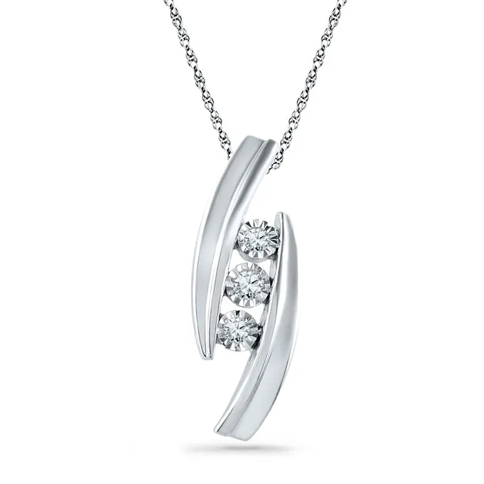 Necklaces Goldia 01 CT TW Natural Diamond Three Stone Pendant in Sterling Silver Necklaces Goldia 01 CT TW Natural Diamond Three Stone Pendant in Sterling Silver