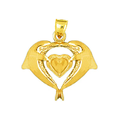 Necklaces Goldia 14K Gold 18MM Dolphins Heart Pendant