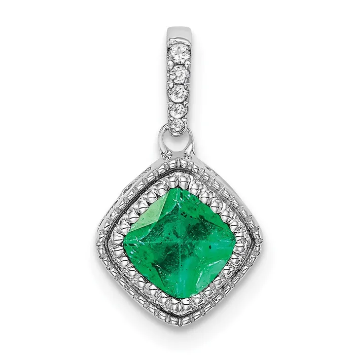 Necklaces Goldia 14k White Gold Cushion Emerald and Real Diamond Pendant