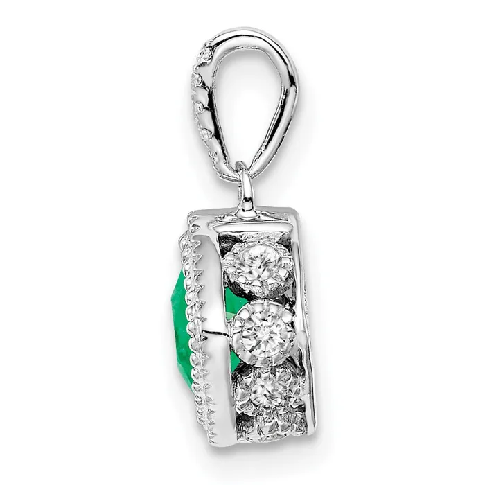 Necklaces Goldia 14k White Gold Cushion Emerald and Real Diamond Pendant