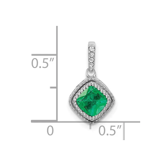 Necklaces Goldia 14k White Gold Cushion Emerald and Real Diamond Pendant