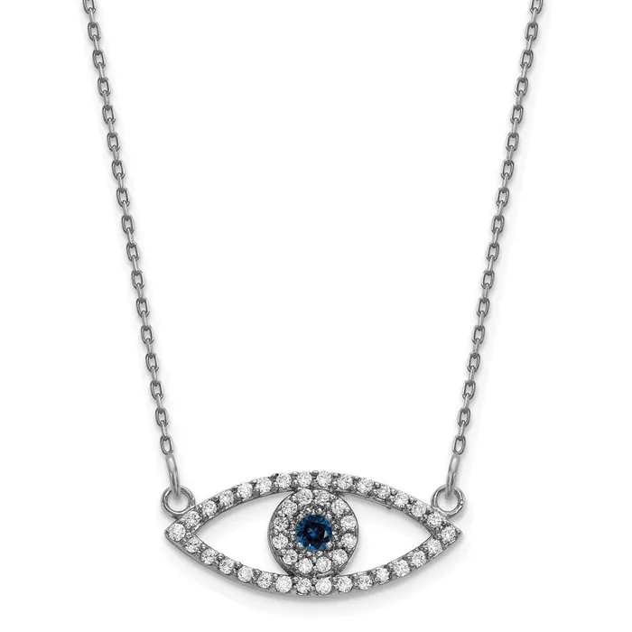 Necklaces Goldia 14k White Gold Small Necklace Diamond and Sapphire Evil Eye