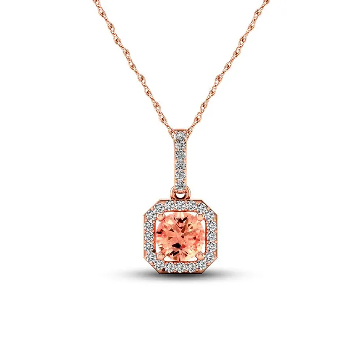 Necklaces Goldia 50mm Morganite and 01 CT TW Natural Diamond Octagonal Frame Pendant in 10K Rose Gold Necklaces Goldia 50mm Morganite and 01 CT TW Natural Diamond Octagonal Frame Pendant in 10K Rose Gold