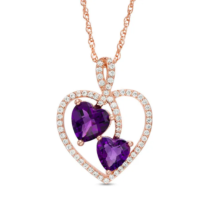 Necklaces Goldia Amethyst and LabCreated White Sapphire Heart Pendant in Sterling Silver with 14K Rose Gold Plate Necklaces Goldia Amethyst and LabCreated White Sapphire Heart Pendant in Sterling Silver with 14K Rose Gold Plate