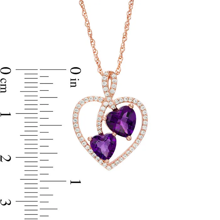 Necklaces Goldia Amethyst and LabCreated White Sapphire Heart Pendant in Sterling Silver with 14K Rose Gold Plate Necklaces Goldia Amethyst and LabCreated White Sapphire Heart Pendant in Sterling Silver with 14K Rose Gold Plate