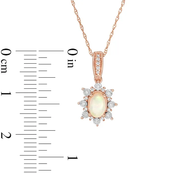 Necklaces Goldia Oval Opal and 007 CT TW Natural Diamond Sun Frame Antique VintageStyle Pendant in 10K Rose Gold Necklaces Goldia Oval Opal and 007 CT TW Natural Diamond Sun Frame Antique VintageStyle Pendant in 10K Rose Gold