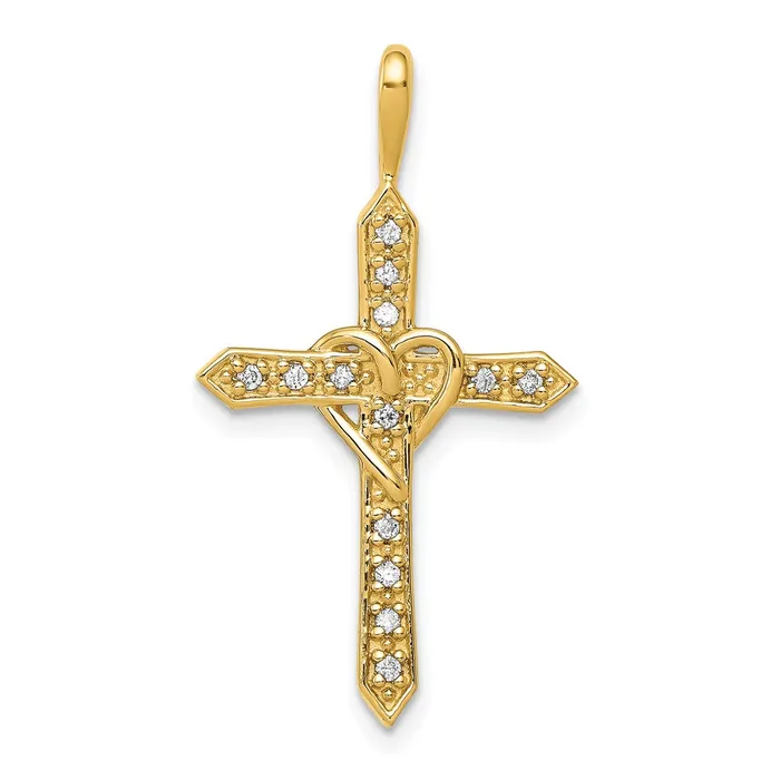 Necklaces Goldia Solid 14k Yellow Gold AA 110ct Simulated CZ Heart Cross Pendant Necklaces Goldia Solid 14k Yellow Gold AA 110ct Simulated CZ Heart Cross Pendant