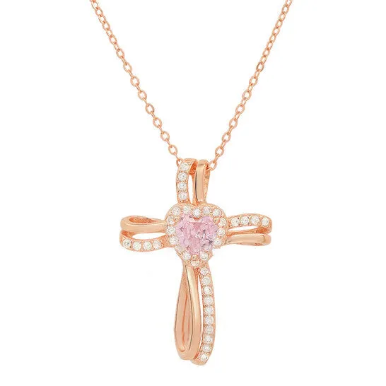 Necklaces JMS always Original Kylie Harper 14k Rose Gold Over Silver Heart Cubic Zirconia CZ Cross Pendant Necklaces JMS always Original Kylie Harper 14k Rose Gold Over Silver Heart Cubic Zirconia CZ Cross Pendant