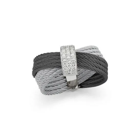 Original ALOR Black Grey Cable Bow Ring with 18kt White Gold Diamonds JMS always Rings Original ALOR Black Grey Cable Bow Ring with 18kt White Gold Diamonds JMS always Rings