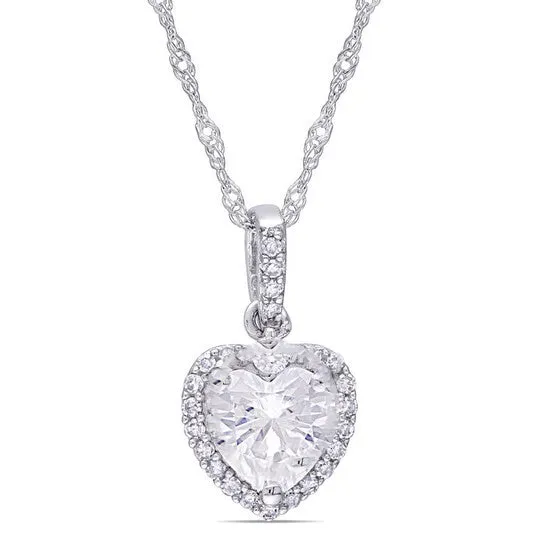 Original AMOUR 45 CT DEW Created Moissanite and 110 CT TW Diamond Heart Halo Pendant with Chain In 10K White Gold JMS always Necklaces Original AMOUR 45 CT DEW Created Moissanite and 110 CT TW Diamond Heart Halo Pendant with Chain In 10K White Gold JMS always Necklaces