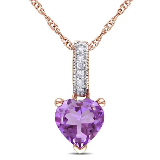 Original AMOUR Heart Shaped Amethyst Pendant and Chain with Diamonds In 10K Rose Gold JMS always Necklaces Original AMOUR Heart Shaped Amethyst Pendant and Chain with Diamonds In 10K Rose Gold JMS always Necklaces