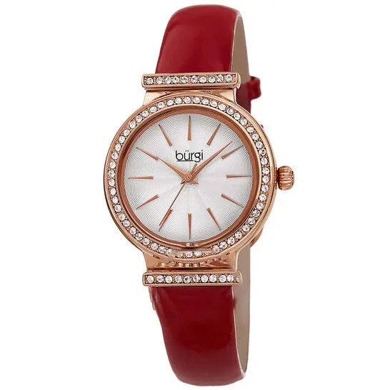 Original Burgi Silver Dial Red Leather Ladies Watch BUR230RD JMS always Watches