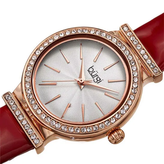 Original Burgi Silver Dial Red Leather Ladies Watch BUR230RD JMS always Watches Original Burgi Silver Dial Red Leather Ladies Watch BUR230RD JMS always Watches