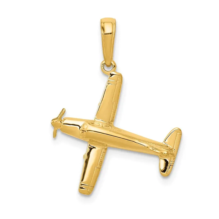 PreStyled Sets 14k Yellow Gold 3D LowWing Airplane Pendant Goldia
