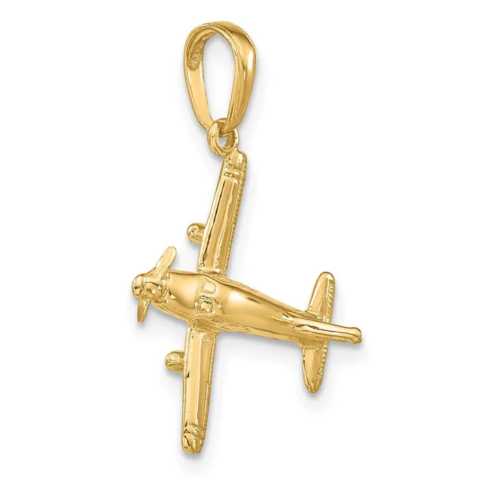 PreStyled Sets 14k Yellow Gold 3D LowWing Airplane Pendant Goldia