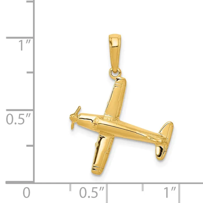 PreStyled Sets 14k Yellow Gold 3D LowWing Airplane Pendant Goldia