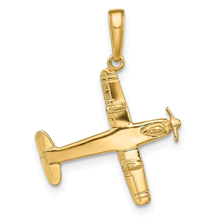 PreStyled Sets 14k Yellow Gold 3D LowWing Airplane Pendant Goldia