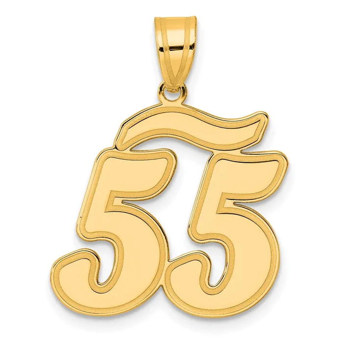 PreStyled Sets Goldia 14k Yellow Gold Brushed Border Script Number 55 Pendant PreStyled Sets Goldia 14k Yellow Gold Brushed Border Script Number 55 Pendant