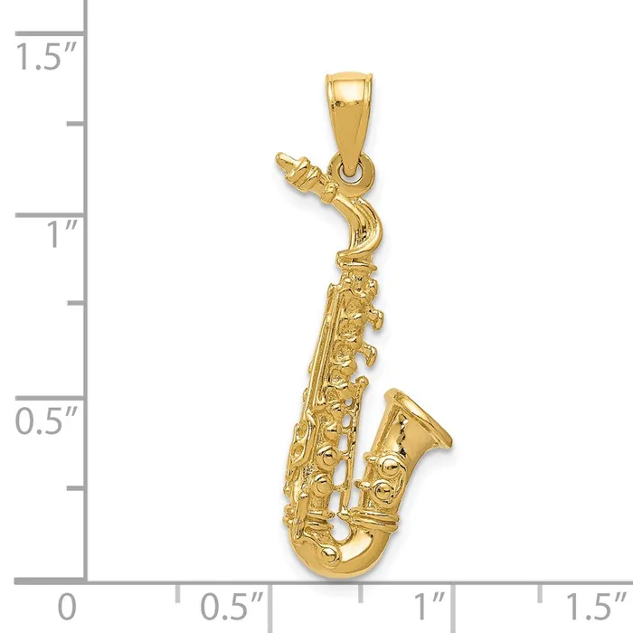 PreStyled Sets Goldia 14k Yellow Gold Solid Polished 3D Saxophone Pendant