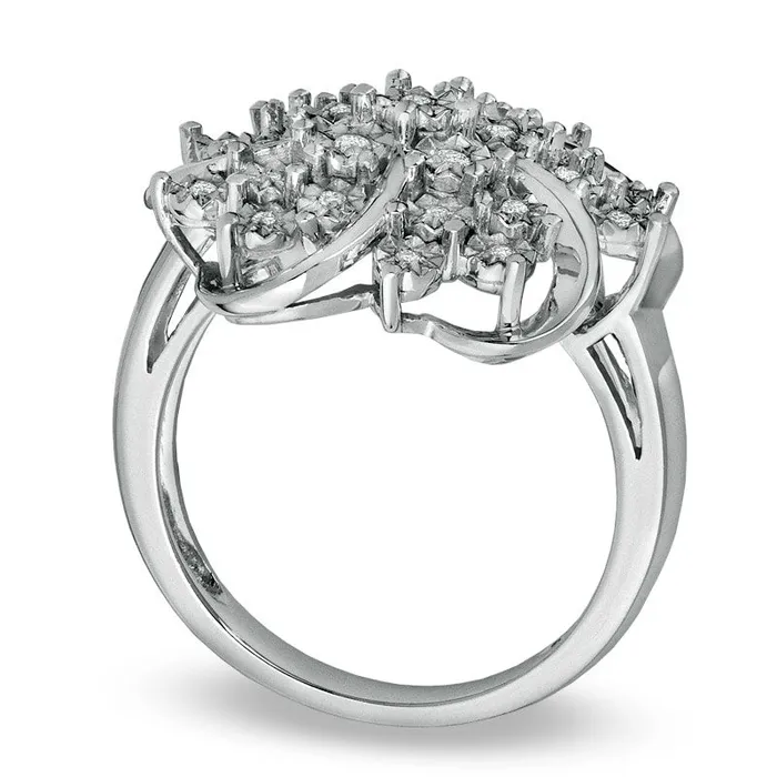 Rings 013 CT TW Natural Diamond Star Flower Ring in Sterling Silver Goldia