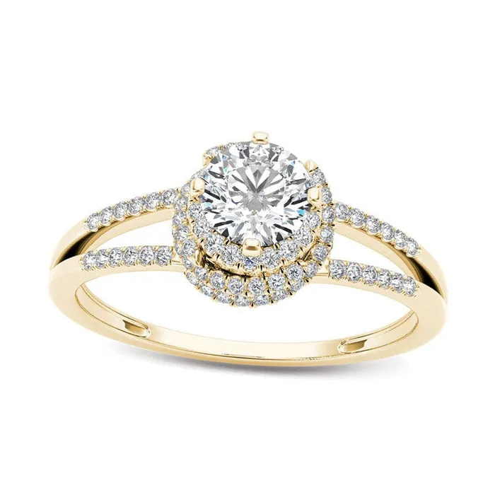 Rings 075 CT TW Natural Diamond Frame Split Shank Engagement Ring in Solid 14K Gold Goldia