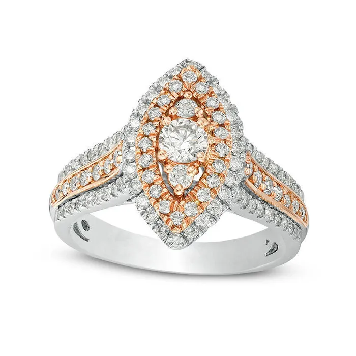 Rings 10 CT TW Natural Diamond Double Marquise Frame MultiRow Engagement Ring in Solid 10K TwoTone Gold Goldia Rings 10 CT TW Natural Diamond Double Marquise Frame MultiRow Engagement Ring in Solid 10K TwoTone Gold Goldia